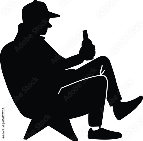 Silhouette of a man in a suit holding a gun in vector style illustration