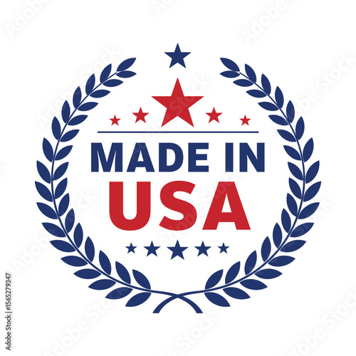 "Made in USA Vector Badge – Patriotic Emblem with Stars, Laurel Wreath, and Bold Typography"