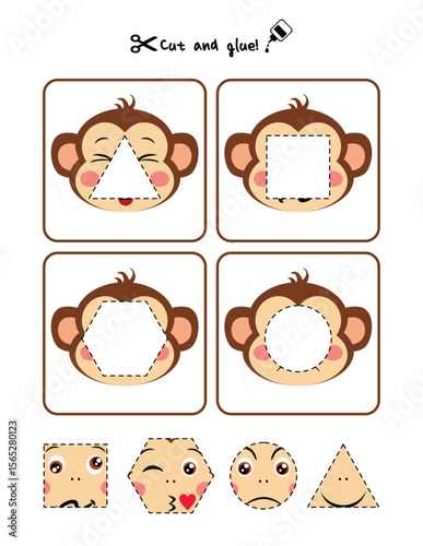 Funny Monkey Shapes Page Cut, Match and Learn Activity