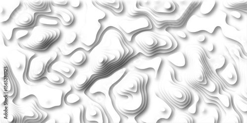 3D Papercut Stylized White topographic contour scheme and terrain. Abstract lines background paper texture Imitation of a geographical map shades beautiful white color palette colors, waves and layers