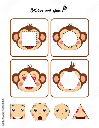Kid Page with Monkey Shapes Cut, Match, and Learn Activity