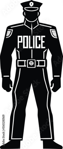 Police officer silhouette illustration in vector style showing a standing figure in uniform
