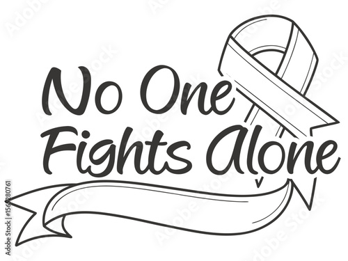 Inspirational Cancer Awareness Graphic with Ribbon and Banner Emphasizing Solidarity and Support Black white