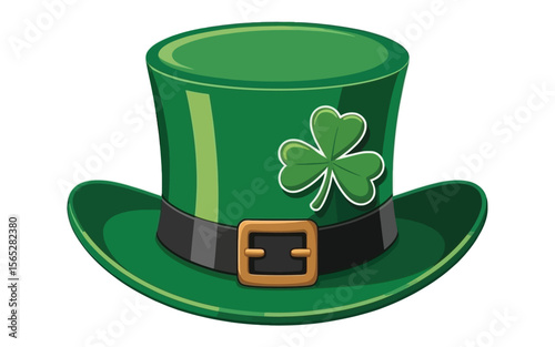 Green leprechaun hat with shamrock and buckle clover