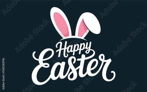 Pink bunny ears greeting happy easter holiday celebration rabbit