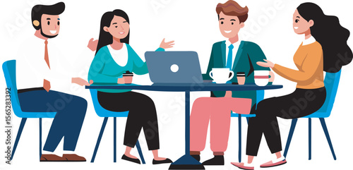 Diverse groups of professionals are engaged in team meetings around a table