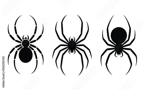 Three black spider silhouettes against white arachnid creepy