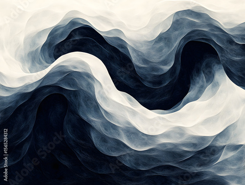 Abstract Ocean Waves: A mesmerizing abstract illustration of ocean waves, with swirling patterns and gradients of blue, capturing the fluid motion of water.