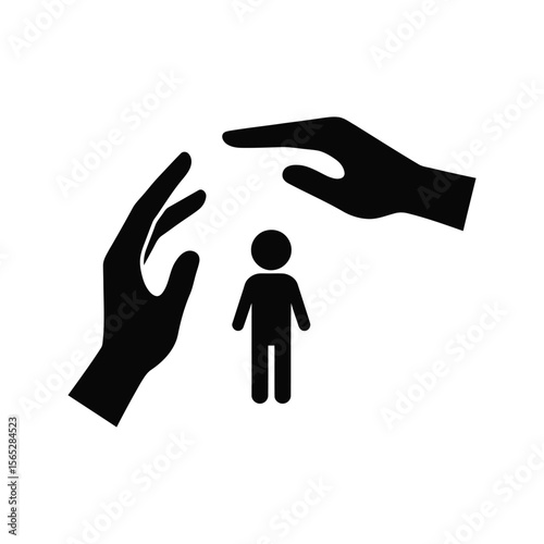 Child protection icon two hands forming a protective shield around a child  safety care security symbol