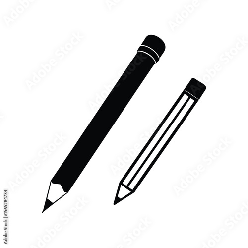 Simple Black and White Pencil Icons Vector Illustration of Writing Utensils