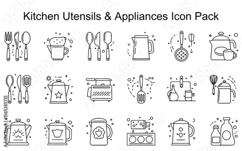 Kitchen Utensils & Appliances Icon Set