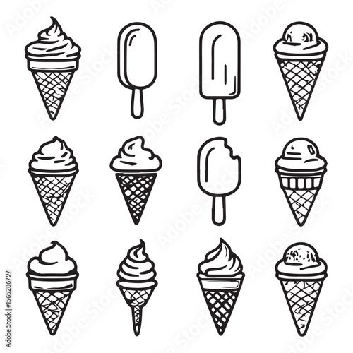 ice cream cone silhouette vector set, ice cream cone icon bundle