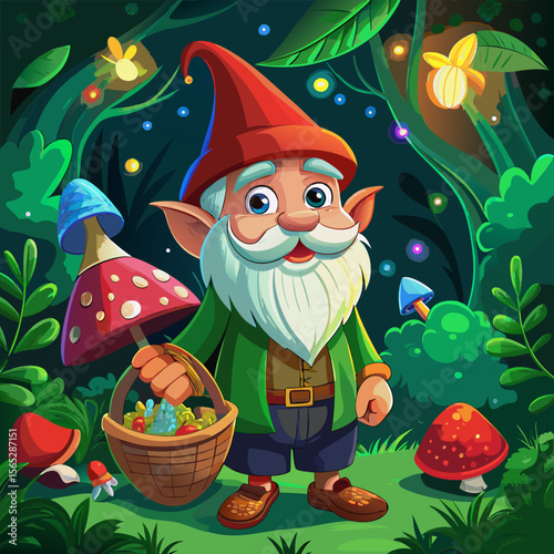 A cute Christmas fairy tale character with a magic wand and a winter hat decorates a tree, bringing holiday cheer to a fun celebration