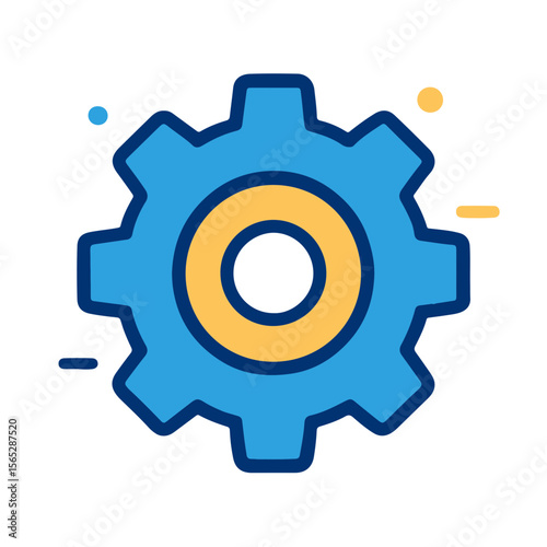 Blue and Orange Gear / Settings Icon. Blue and orange gear icon with subtle dots, symbolizing settings, options, processes, and development.