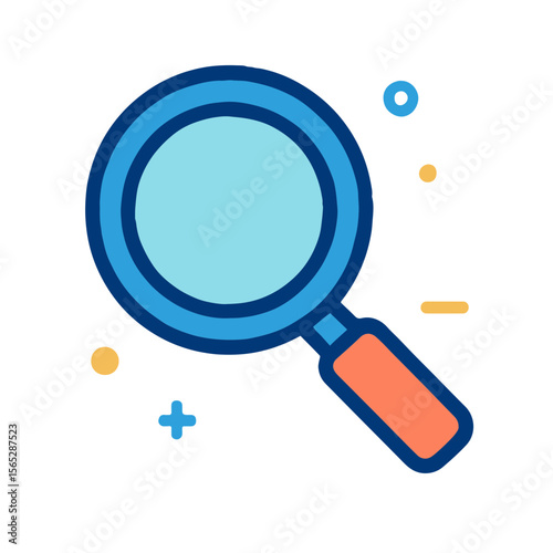 Blue and Orange Magnifying Glass / Search Icon. Blue and orange magnifying glass icon, symbolizing search, discovery, research, and investigation.