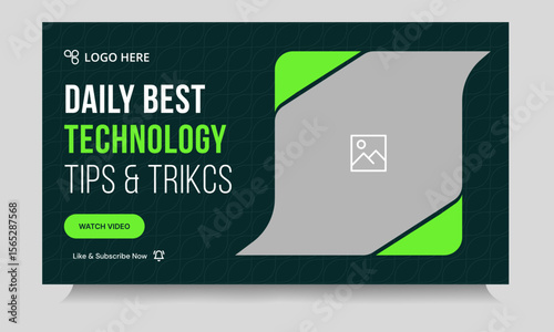 Daily technology tips and tricks video thumbnail banner design, daily photography learning tips and techniques video cover banner design, editable vector eps 10 file format