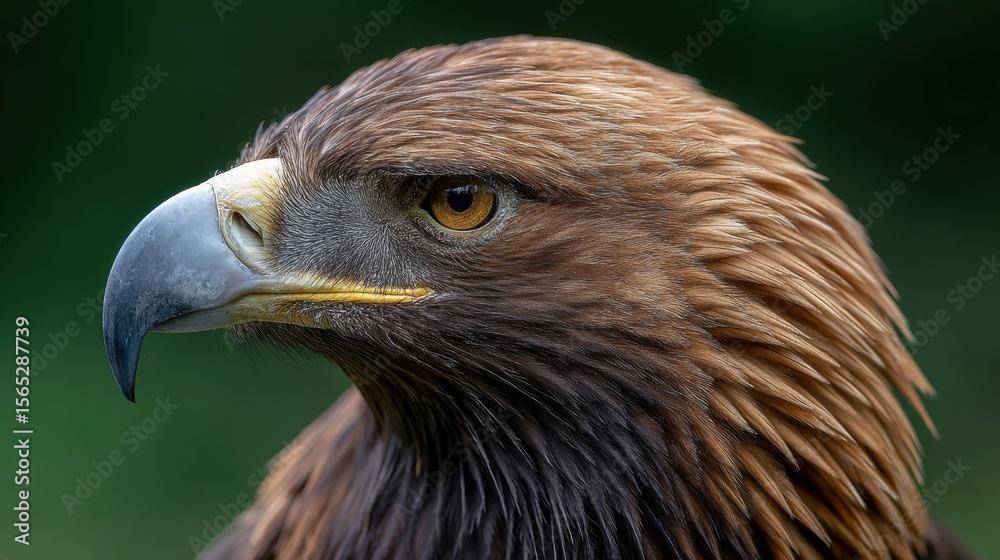 Obraz premium A close up of a golden eagle's head with a green background