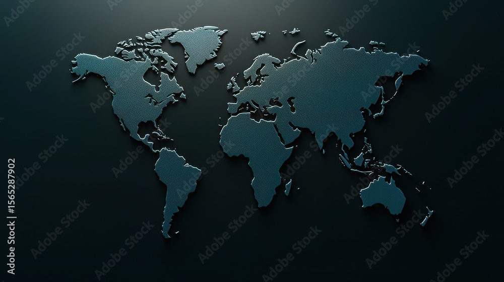 Naklejka premium Dark Blue World Map on Black Background for Global Themes and Travel Concepts