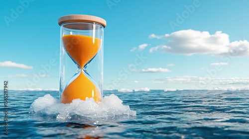 Hourglass Floating on Water Symbolizing Time in a Calm Ocean Under Blue Sky