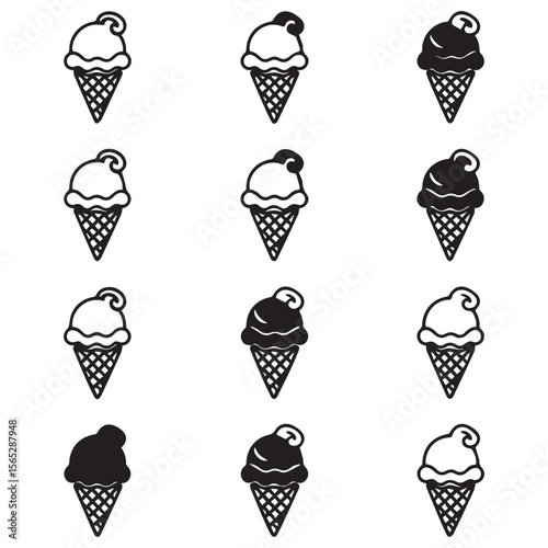 ice cream cone silhouette vector set, ice cream cone icon bundle