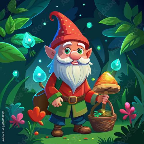 Cartoon Santa Claus character with beard and hat brings holiday cheer and gifts to children around a decorated Christmas tree