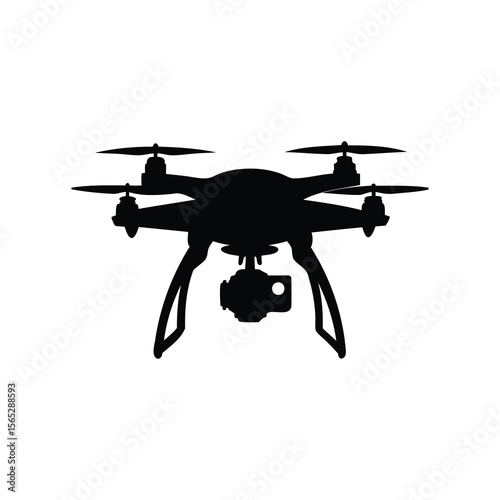 Silhouette of a drone with a camera attached, creating an aerial view.