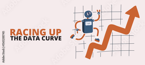 Cartoon vector illustration of a person racing up a chart as a metaphor for rapid growth and data-driven success