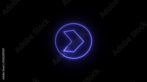 neon right directional arrow within a circle, suggesting direction or progression, Neon arrow symbol icon. The directional sign arrow points to the right
