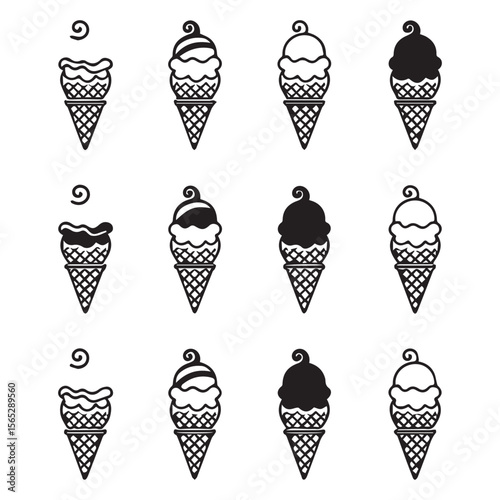 ice cream cone silhouette vector set, ice cream cone icon bundle