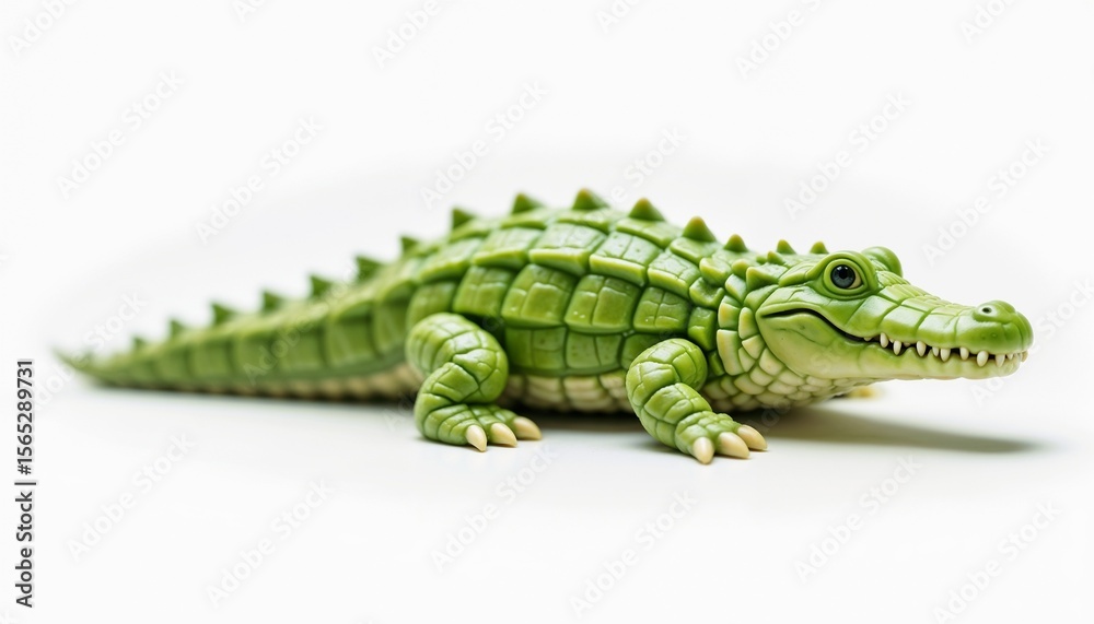 Naklejka premium Green crocodile toy figurine on white background, playful design for children