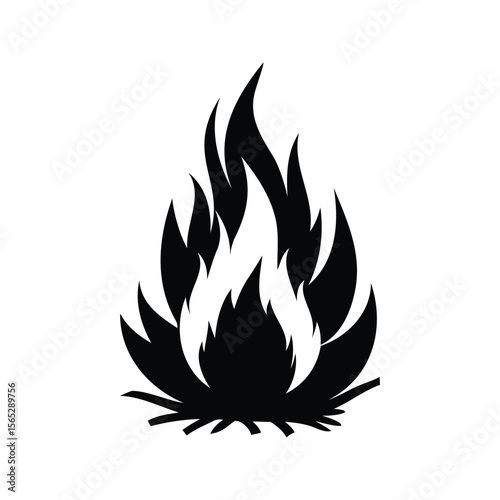 Stylized black and white illustration of fire with burning flames effect