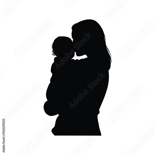 Silhouette of a Mother Tenderly Kissing Her Baby Vector Illustration Motherhood Baby Love Family