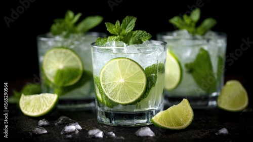 Wallpaper Mural Three glasses of mojito with lime and mint on a table Torontodigital.ca