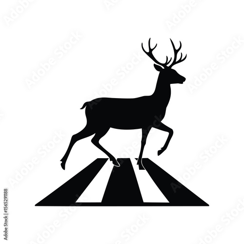 Silhouette of a deer crossing a crosswalk, conceptual urban wildlife illustration
