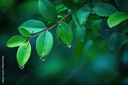 Wallpaper Mural A close up of a green leaf with water droplets on it Torontodigital.ca