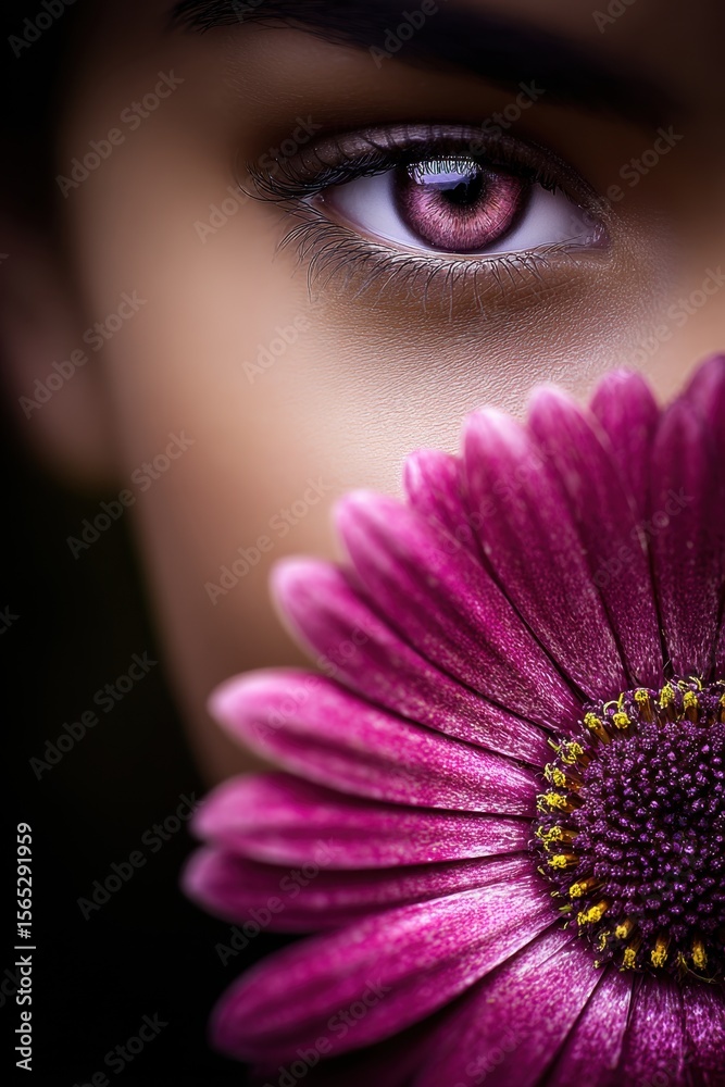 custom made wallpaper toronto digital A close up of a woman's eye with a purple flower