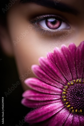 Wallpaper Mural  A close up of a woman's eye with a purple flower Torontodigital.ca