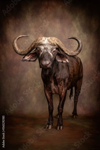Wallpaper Mural A buffalo with large horns standing in a dark room Torontodigital.ca