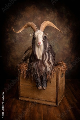 Wallpaper Mural A goat sitting on top of a wooden box Torontodigital.ca