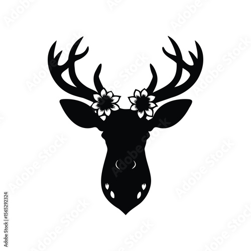 Silhouette of a deer head with antlers and flower crown illustration