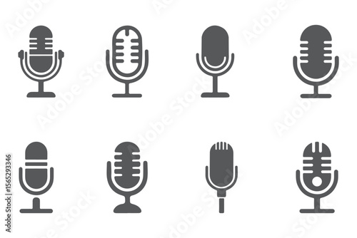 set of Old Style Mic Silhouette icon for Podcast or Radio Silhouette, Microphone vector icon set. Microphones audio podcast vector icons. Microphone  Illustration Icons. eps 10