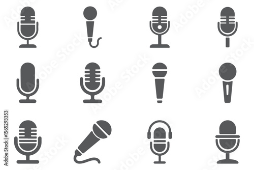 set of Old Style Mic Silhouette icon for Podcast or Radio Silhouette, Microphone vector icon set. Microphones audio podcast vector icons. Microphone  Illustration Icons. eps 10