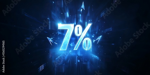 Seven percent glowing in a dark blue background