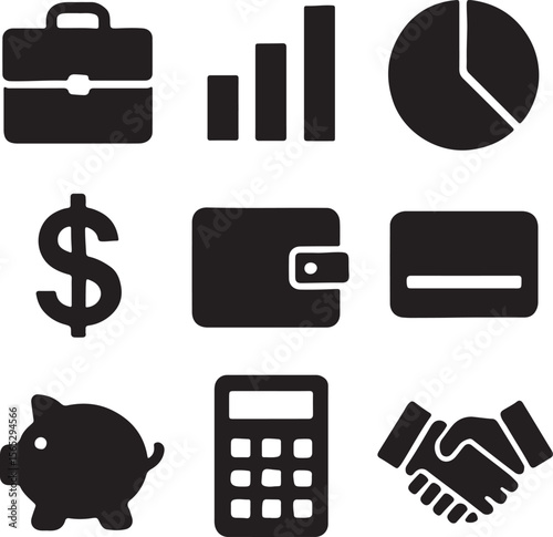 Finance Icons Business, Money, Banking, Investment, and Accounting Symbols