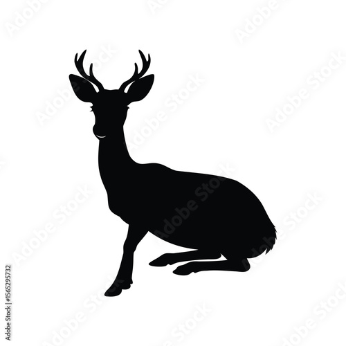 Black Silhouette Illustration of a Deer Sitting on the Ground Isolated