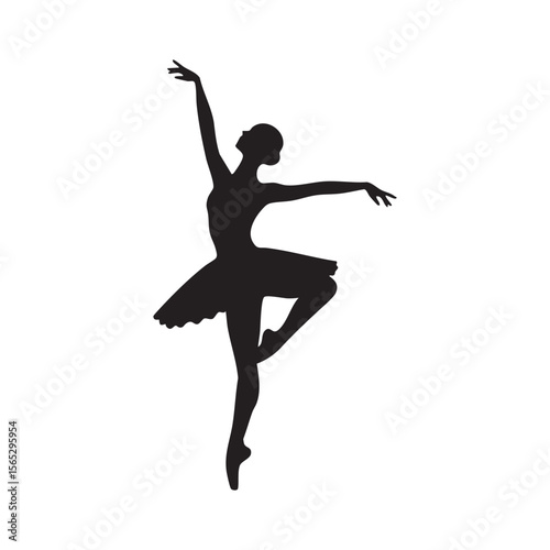 Elegant ballerina performing a graceful dance pose silhouette isolated on white background