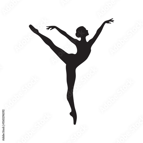 Elegant ballerina performing a graceful dance pose silhouette isolated on white background