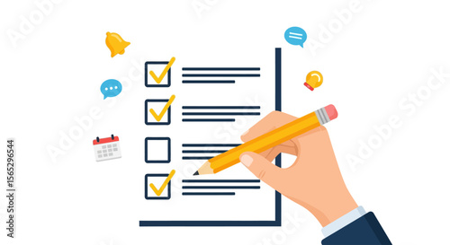 Hand checking items off a to-do list, signifying planning and task completion.