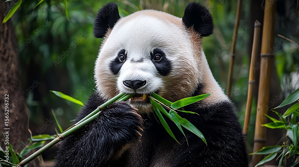 Obraz premium Panda eating bamboo in forest