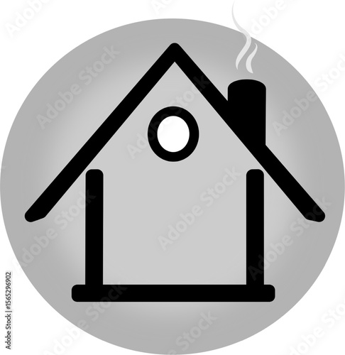 Simple house-shaped icon with minimalist lines. Black geometric home symbol with a small circle accent, ideal for real estate, smart home apps, or clean UI elements